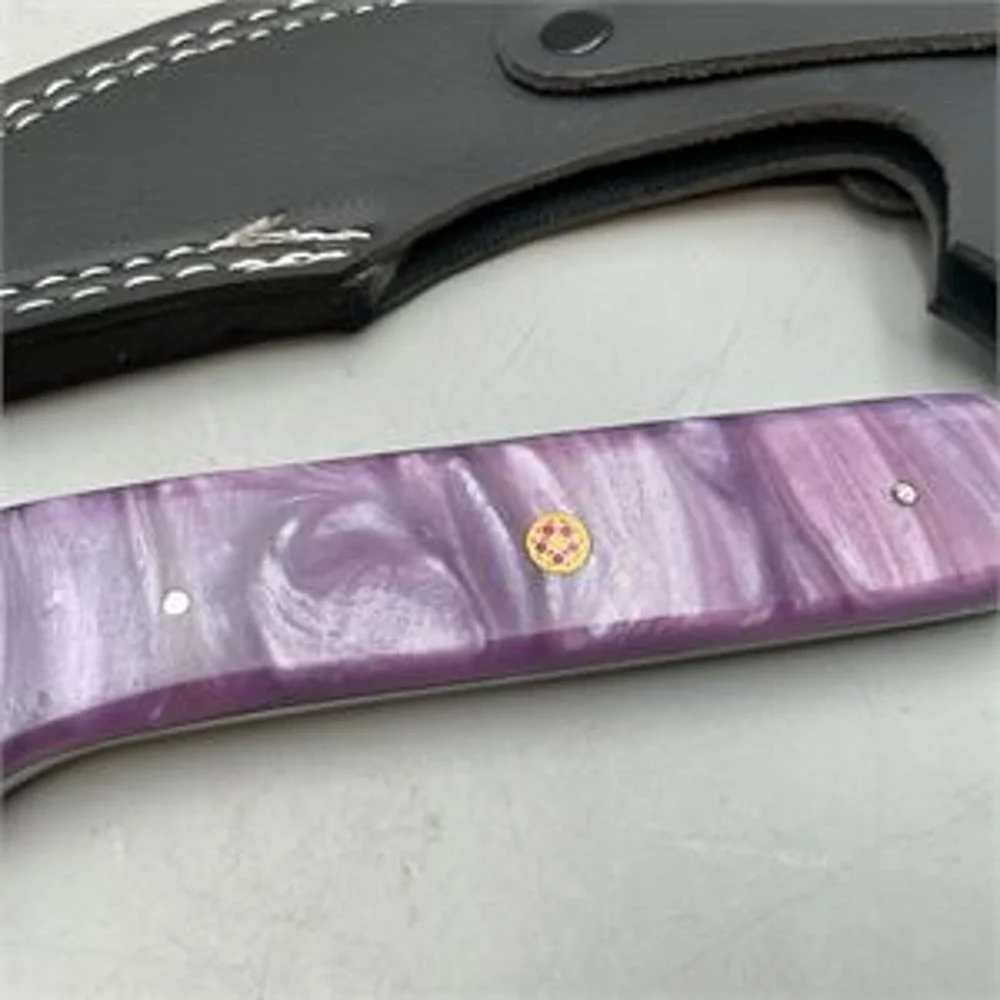 Shareez & Sons Damascus Cleaver & Ulu Chopper Fixed Blade Knife Set with Sheaths